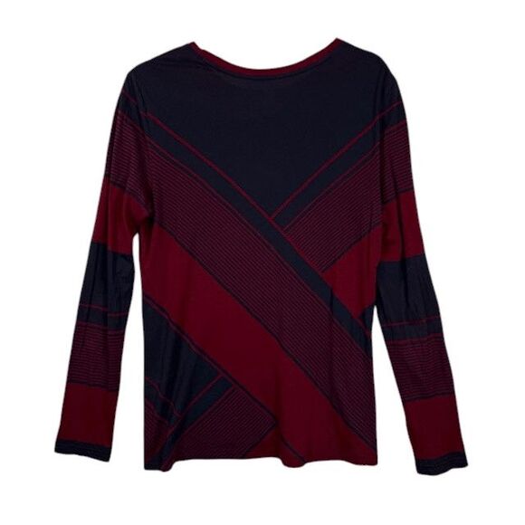 Tory Burch Pima Cotton Long Sleeve Top Burgundy Red and Navy Blue Size Small - Picture 2 of 7